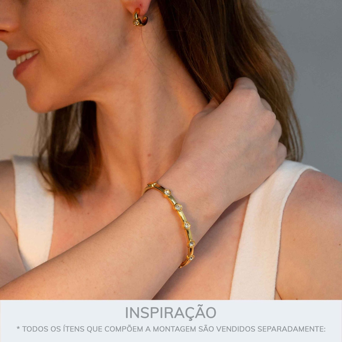 Bracelete 5 Strass Ouro