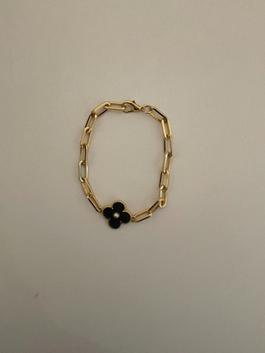 Pulseira Elo Cartier Trevo Preto e Ouro